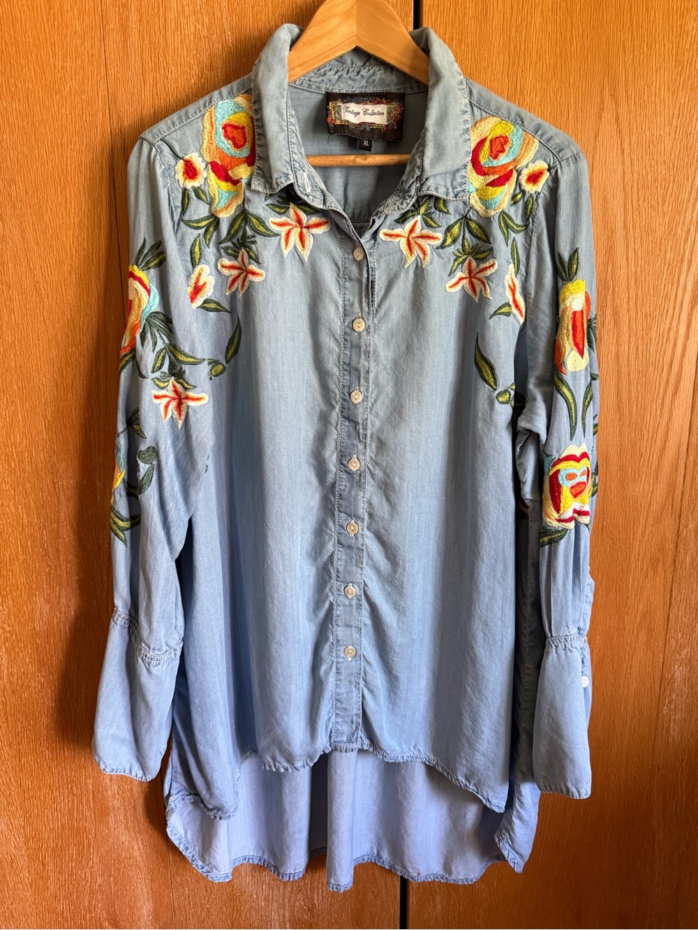 Vintage Collection Embroidered Light Blue Denim Button-Up Shirt